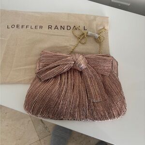 Loeffler Randall Rayne Blush Pleated Bow Metallic Pink Clutch Brand New